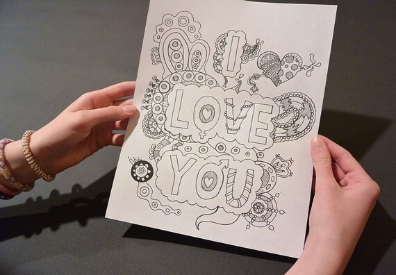 I LOVE YOU Coloring Page Coloring Book Page Printable Adult | Etsy