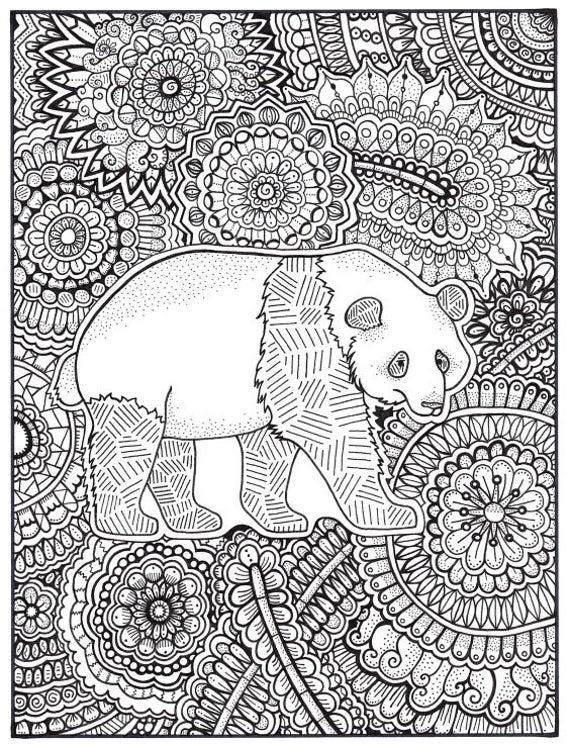 Panda Coloring Page Coloring Book Pages Printable Adult Coloring Hand Drawn Art Therapy Instant Download Print