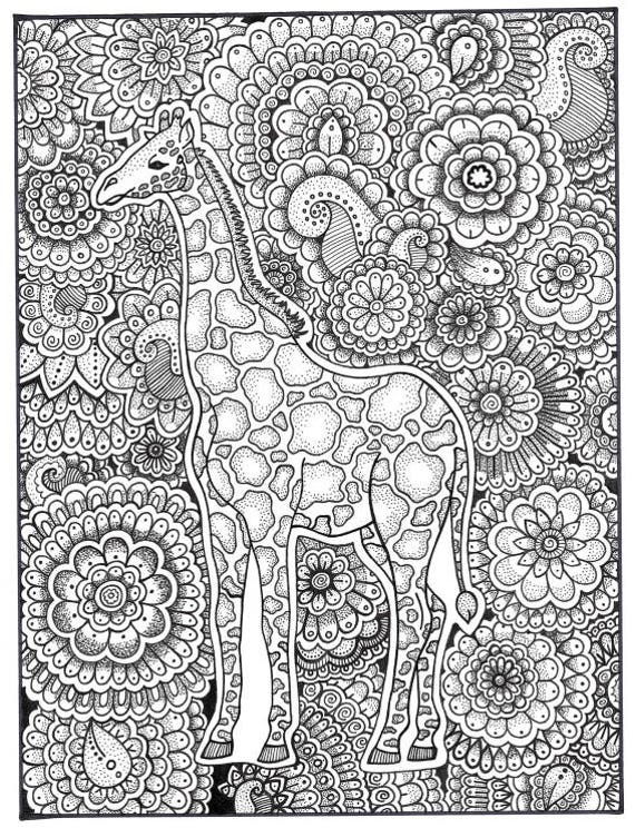 Items similar to Giraffe Coloring Page, Coloring Book Pages, Printable