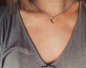 SALE!!!! Dainty Silver Moon Choker || Silver Choker Necklace || Moon Choker || Silver Crescent Moon || Moon Necklace