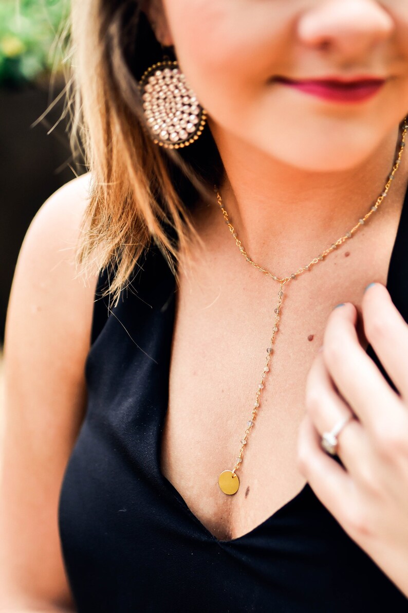 Lariat Necklace Y Necklace Drop Necklace Moonstone Grey Y Necklace Moonstone Choker Simple Y Necklace