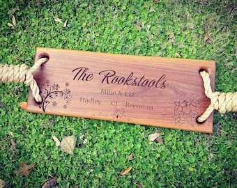 Columpio de árbol de caoba grabado personalizado - Regalo personalizado para exteriores