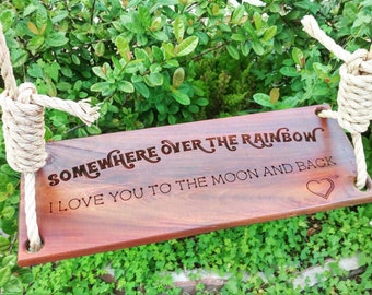 Columpio de árbol de caoba grabado personalizado – Regalo para exteriores