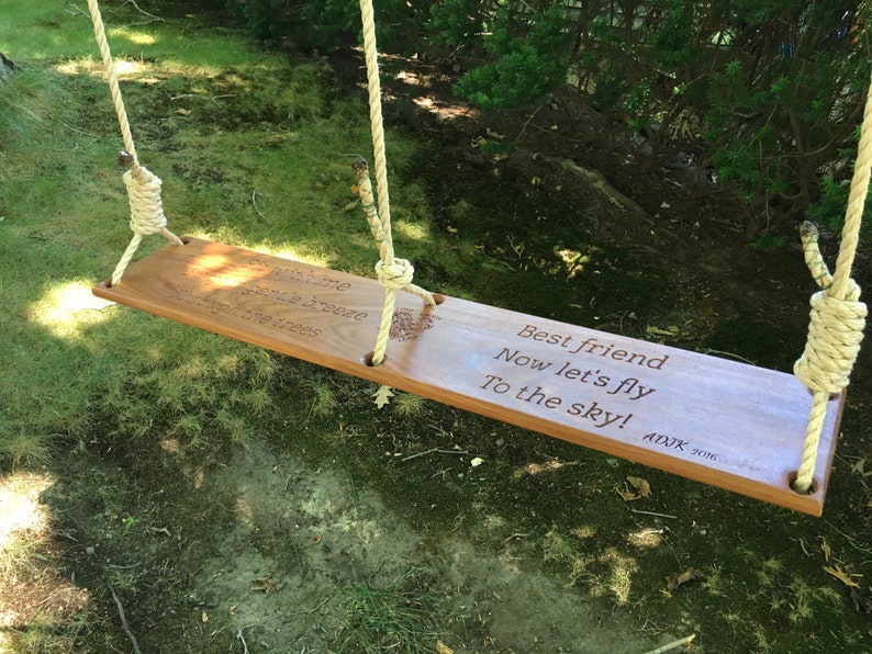 Engraved Double Seat Rope Tree Swing Custom Brazilian Walnut