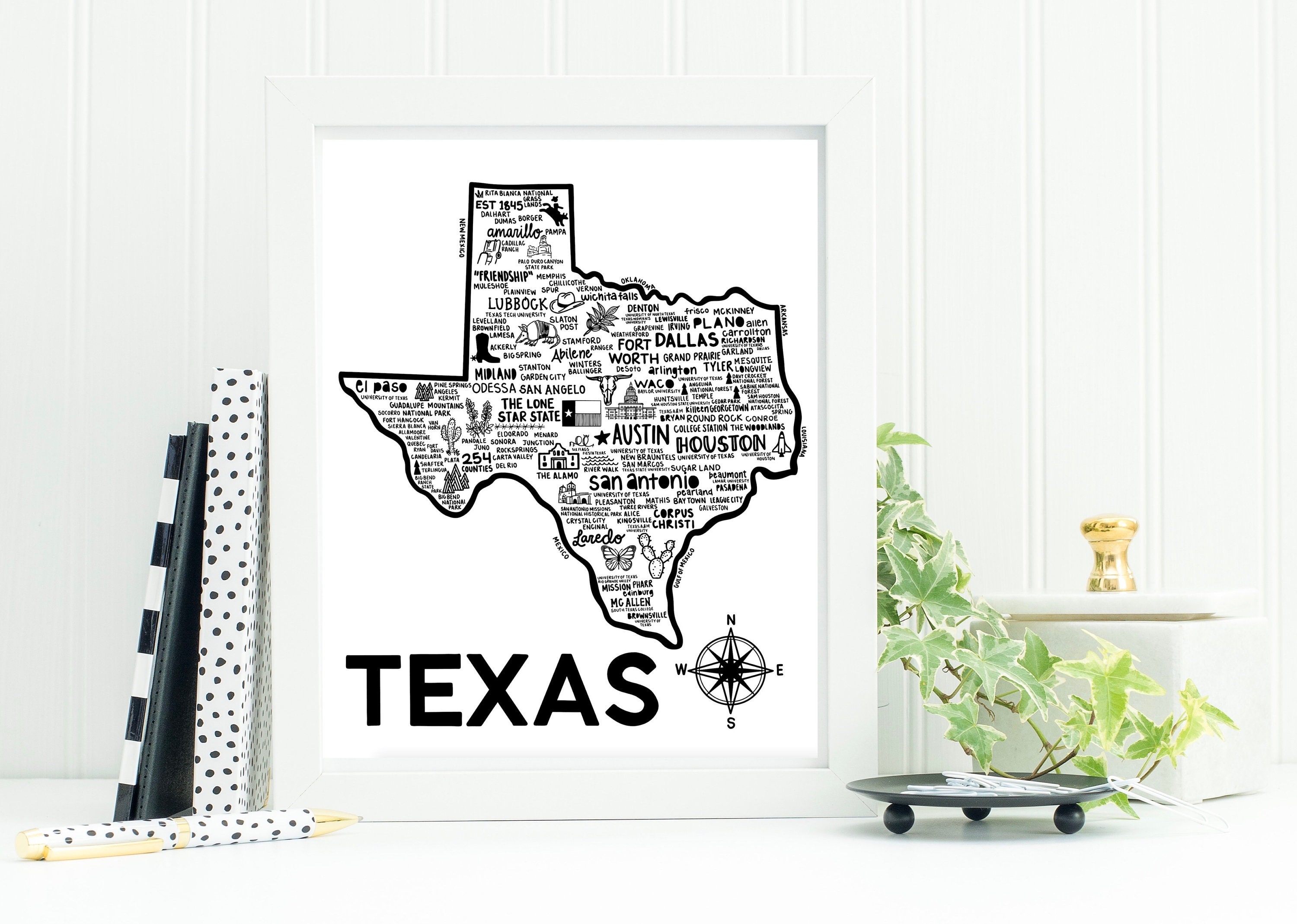 Texas Map Print Wall Art | Etsy