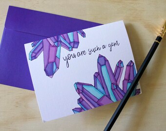 You're a Gem, Pun Greeting Card, Gemstone, Illustration, Puns, Gifts, Love Card, Thank you card, A2 Linen Greeting Card WITH Envelope
