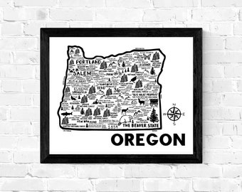 Oregon Map Print Wall Art