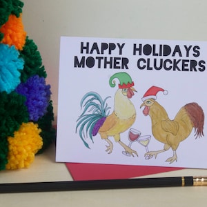 Felices fiestas Cluckers de la madre, tarjeta, tarjeta de Navidad, Pun, Pun vacaciones, invierno, diciembre, tarjeta de felicitación, A2 tarjeta de felicitación