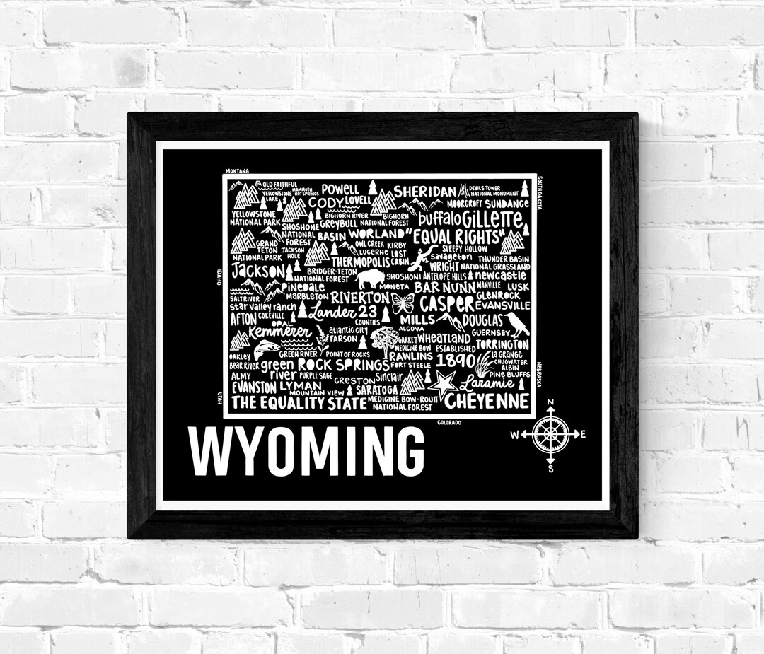 Wyoming Map Print Wall Art - Etsy