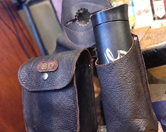Handmade Full Grain Leather Horn Bag, Saddle Bottle Holder, Phone Pouch (Made in USA)