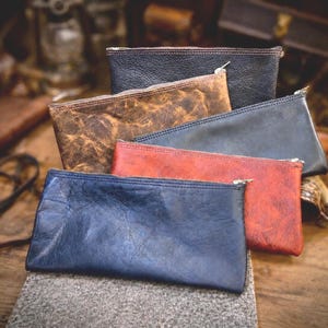Leather Money Bag, Bank Bag, Solid Brass Zipper, Handmade Cash Storage Pouch, Full Grain Buffalo Leather, Personalized, Made in USA