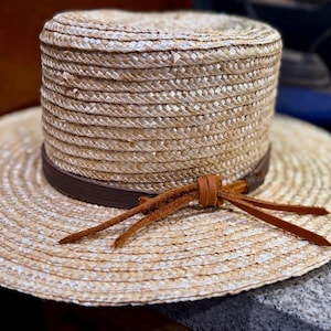 Handmade Leather Hat Band with Tie String, Full Grain Leather, Traditional Hat Strap, Made in USA