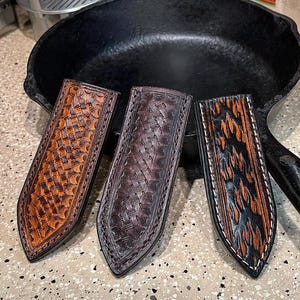 Leather Handle Cover for Cast Iron Skillet, Handmade, Full Grain Leather, Made in USA