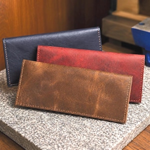 Leather Business Checkbook Cover, Handmade Full Grain, Side Tear or Standard Checks, Made in USA