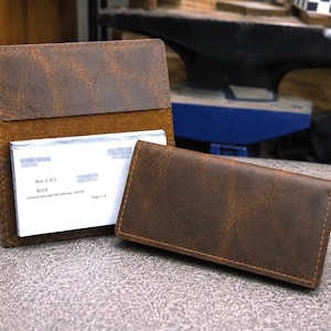 Handmade Leather Checkbook Cover, Full Grain Buffalo Leather, Bison Checkbook Holder, Made in USA