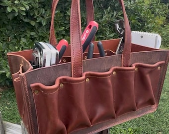 Bolsa de herramientas de cuero, 26 compartimentos, hecha a mano con cuero de plena flor, fabricada por artesanos Amish en EE. UU.