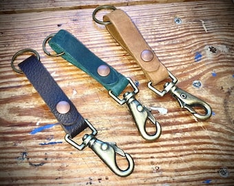 Leather Keychain  - Removable Keyring - Snap - Antiqued Swivel Clip - Amish Handmade - Made in USA - Car Key Fob