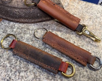 Deluxe Leather Keychain, Optional Clip, Handmade Full Grain Key Fob, Amish Made in USA