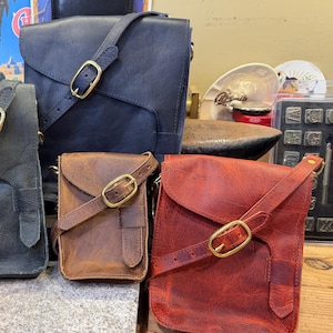 Leather Crossbody Bag, Handmade Bison Satchel, Full Grain Leather, Amish Made in USA