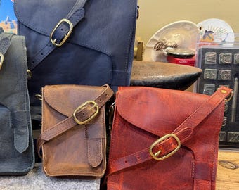 Leather Crossbody Bag, Handmade Bison Satchel, Full Grain Leather, Amish Made in USA
