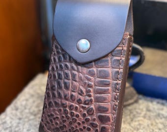 Alligator Leather Phone Case for Belt, Handmade Full Grain, Made in USA