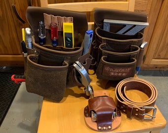 Leather Tool Belt, Handmade, Electrician, Finisher, Suspenders, Made in USA