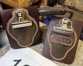 Leather Show Number Holder, Belt Clip, Livestock Fair Exhibitor, Bulldog Clip, Handmade Full Grain Bison Leather, Made in USA