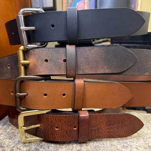 Cinturón de cuero hecho a mano para hombre, 3,8 cm de cuero de búfalo de grano completo, fabricado por artesanos Amish en EE. UU.