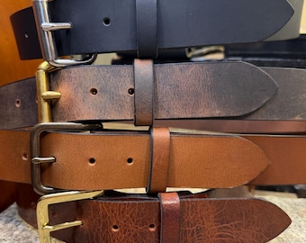 Handmade Leather Belt for Men, 1.5” Full Grain Buffalo Leather, Amish Made in USA