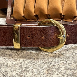 Buffalo Leather Belt with Tab Buckle and Keeper - Dress or Cusual - Handmade - Brown, Cognac & Distressed Brown - Made in USA