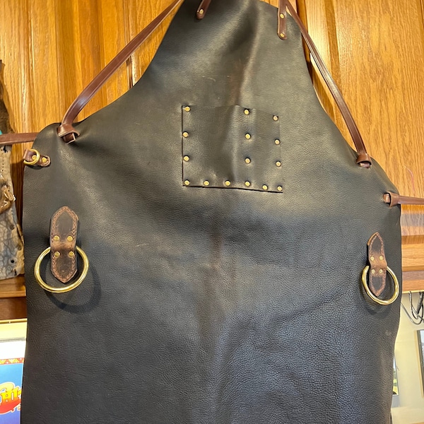 Leather Blacksmith Apron - Metal Refining / Welding - High Heat - Grilling / Smoking - Full Grain Leather Handmade Amish - Made in USA