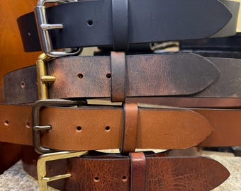 Handgefertigter Ledergürtel für Herren, 3,8 cm breites Vollnarbenleder aus Büffelleder, austauschbare Schnalle, hergestellt in den USA