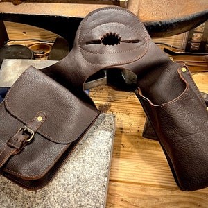 Leather Horn Bag with Bottle Holder and Phone Holder, Saddle Bag, Full Grain Buffalo Leather, Amish Handmade, Made in USA, Free Shipping