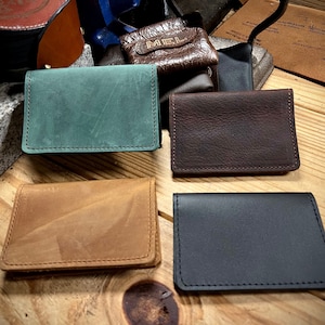 Leather Business Card Holder / Minimalist Wallet -  Handmade - Bifold - Made in USA - Free Shipping