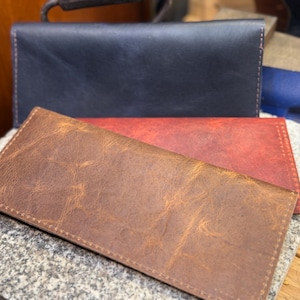 Leather Business Checkbook Cover, Handmade Full Grain, Side Tear or Standard Checks, Made in USA