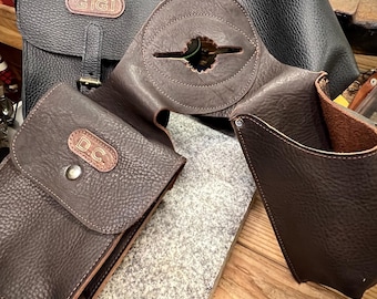 Handmade Leather Horn Bag, Saddle Bottle Holder, Phone Holder, Full Grain Leather, USA