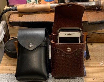 Leather Double Phone Case, Dual Holster for 2 Phones, Magnet, Snap, Belt Clip, Belt Loop, Made in USA, Amish Handmade Tooling,Free Shipping