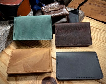 Leather Business Card Holder / Minimalist Wallet -  Handmade - Bifold - Made in USA - Free Shipping