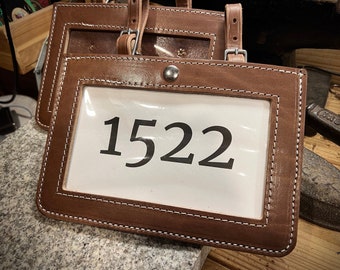 Leather Horse Show Number Holder for Saddle, Livestock Exhibitor Display, Single or Set of 2, Handmade Full Grain Leather, Made in USA