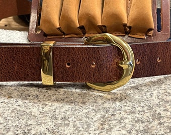 Buffalo Leather Belt with Tab Buckle and Keeper - Dress or Cusual - Handmade - Brown, Cognac & Distressed Brown - Made in USA