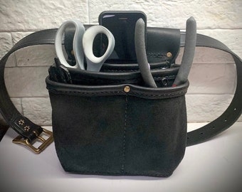 Florist Leather Tool Belt, Professional Gardening Utility Pouch. Black, Brown, Made in USA, Amish Handmade Full Grain Leather