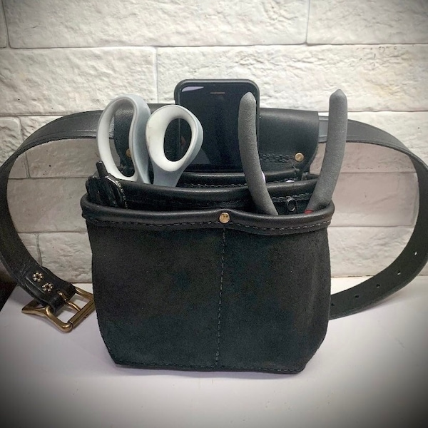 Ceinture à outils en cuir pour fleuriste, pochette utilitaire de jardinage professionnelle. Noir, marron, fabriqué aux États-Unis, cuir pleine fleur amish fait main