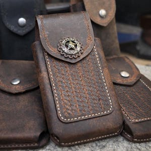 Handmade Leather Phone Case for Belt, Phone Holster, Buffalo Full Grain Leather, Made in USA
