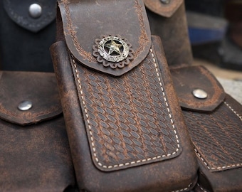 Handmade Leather Phone Case for Belt, Phone Holster, Buffalo Full Grain Leather, Made in USA