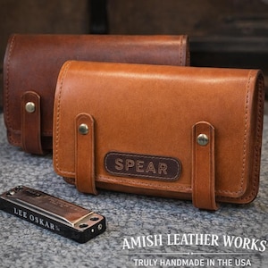 Custodia per armonica in pelle fatta a mano, fondina personalizzata in pelle pieno fiore, USA