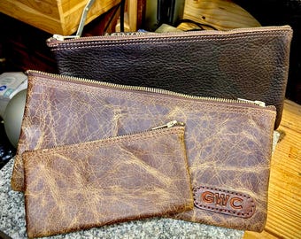 Leather Money Bag Buffalo Leather Bank Bag With Zipper Amish Handmade Cash Storage Pouch Full Grain Leather Personalized Made in USA Etsy