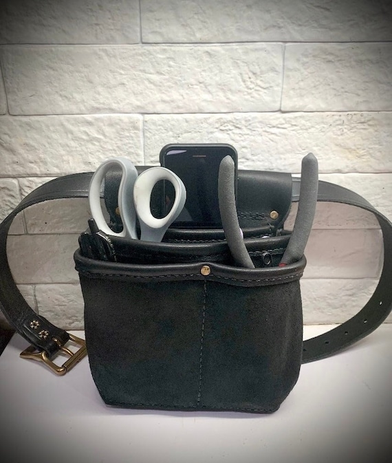 Florist Leather Tool Belt, Gardening Utility Pouch, Black, Brown, Made in USA, Amish Handmade Full Grain Leather