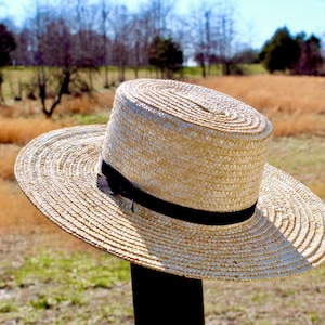 Amish Straw Hat, Authentic Historic Old Order Handmade Traditional Black Ribbon, Adult / Children Sizes, Made in USA