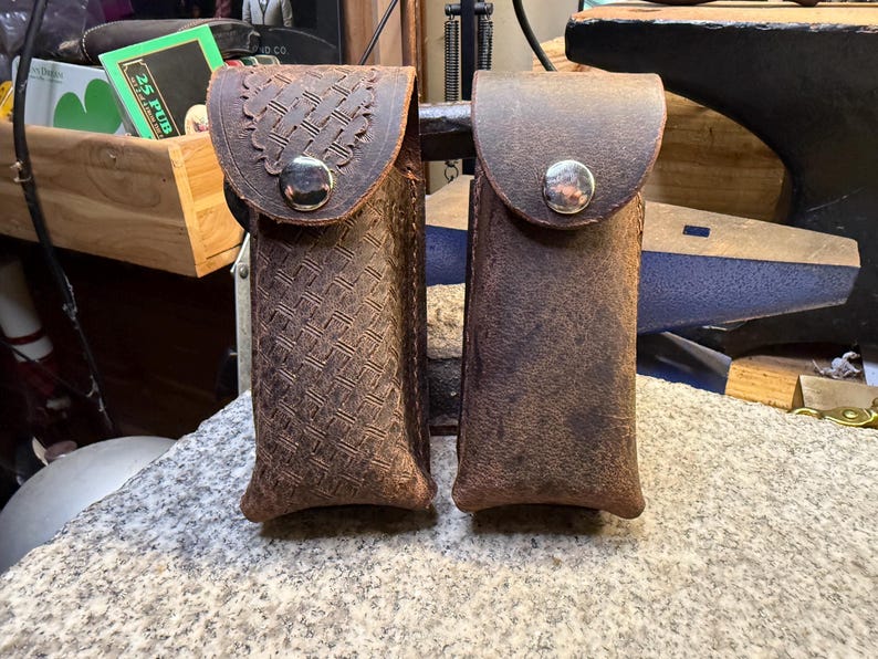 Leather Knife Case for Belt, Buffalo Leather Holster, Amish Handmade, Tooled Leather, Made in USA