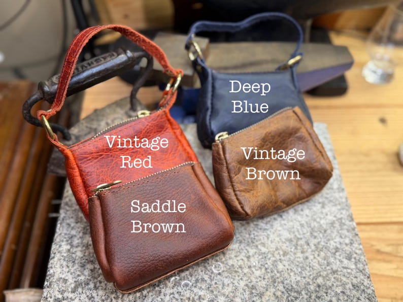 Leather Coin Purse, American Bison Leather Handmade Full Grain Amish Made in USA